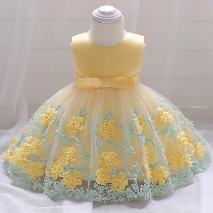 Elegant jentekjole - blomsterchiffon - glidelås - sløyfe