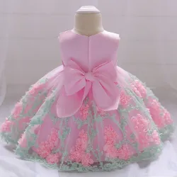 Robe fille élégante - mousseline fleurie - fermeture éclair - nœud