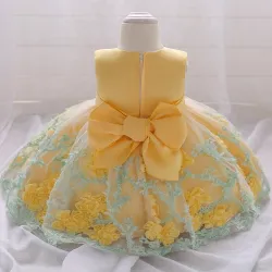 Elegant jentekjole - blomsterchiffon - glidelås - sløyfe