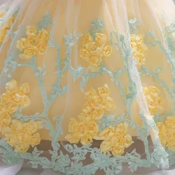 Elegant jentekjole - blomsterchiffon - glidelås - sløyfe