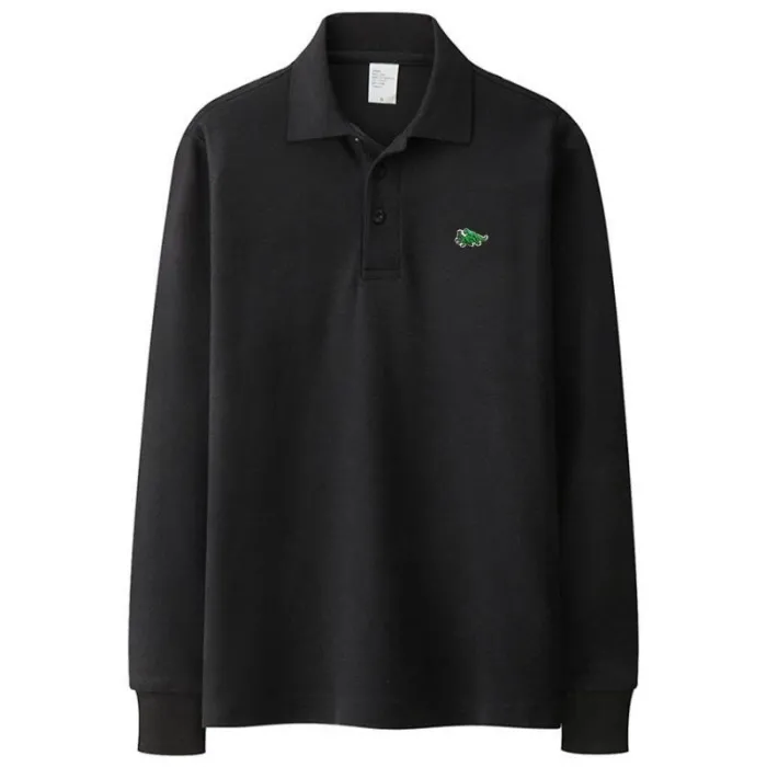 Snygg pikét-shirt - långärmad - broderilogotyp - bomull