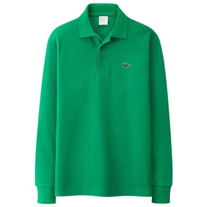 Snygg pikét-shirt - långärmad - broderilogotyp - bomull