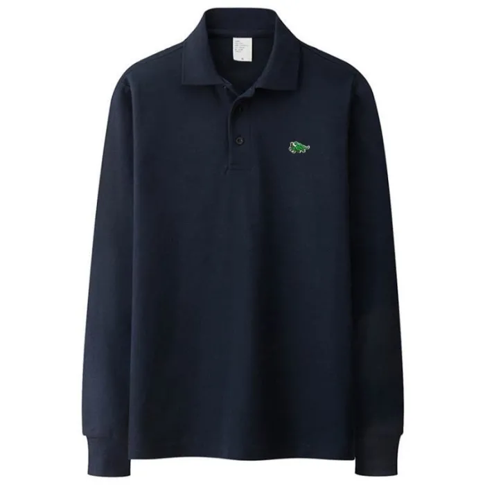 Snygg pikét-shirt - långärmad - broderilogotyp - bomull
