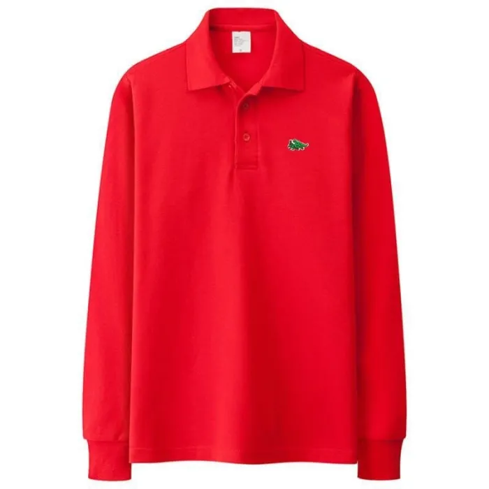 T-shirt polo stylé - manches longues - logo brodé - coton