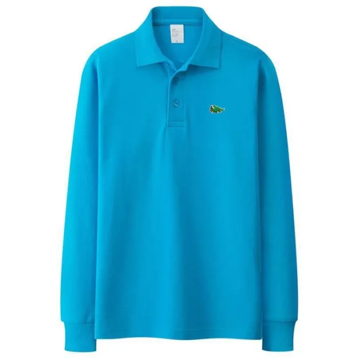 Snygg pikét-shirt - långärmad - broderilogotyp - bomull