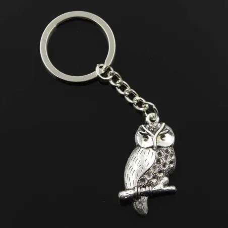 Porte-clés hibou argenté vintage