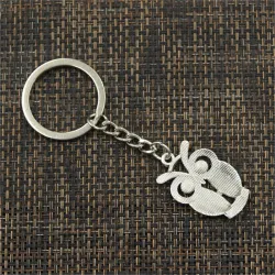 Vintage silver keychain - big eyes owlKeyrings