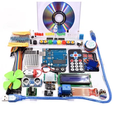 Super kit de démarrage - avec module WiFi - moteur 130 - HC-SR501 - 1602 - relais - HC-sr04 - module RGB - pour ARDUINO UNO R3