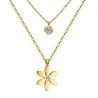 Pendentif fleur avec cristal - collier double chaîne - acier inoxydable