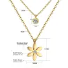 Pendentif fleur avec cristal - collier double chaîne - acier inoxydable