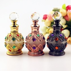 Vintage metalen parfumflesje - met druppelaar - kristallen - 15 mlParfum