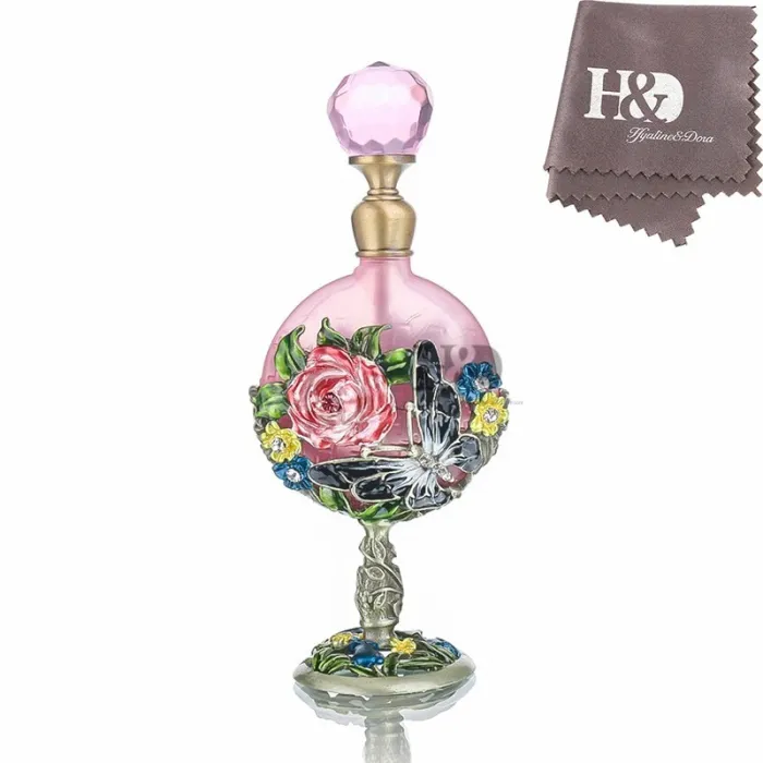Vintage glass parfymeflaske - rosa roser mønster - 7 ml