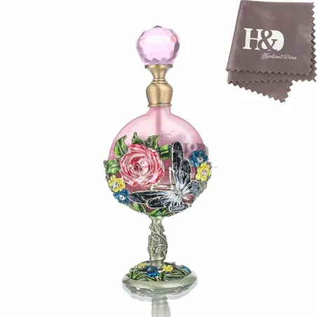 Vintage glass perfume bottle - pink roses pattern - 7 mlPerfumes