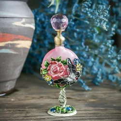 Vintage glas parfumeflaske - pink roser mønster - 7 ml