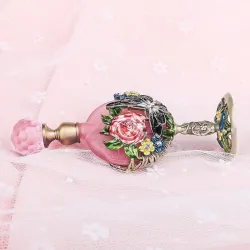 Vintage glass parfymeflaske - rosa roser mønster - 7 ml