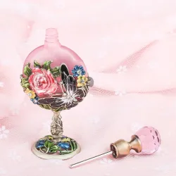 Vintage glass perfume bottle - pink roses pattern - 7 mlPerfumes