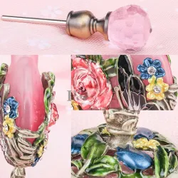 Vintage glass parfymeflaske - rosa roser mønster - 7 ml