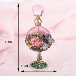 Flacon de parfum vintage en verre - motif roses roses - 7 ml