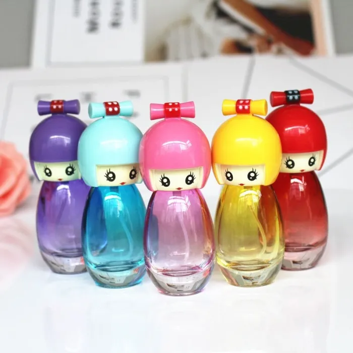 Parfymeflaske i glass - tom beholder - dukke-/jentedesign - med forstøver - 20 ml - 5 stk.
