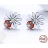 Hvite tusenfryd / krystall marihøne øredobber - 925 sterling sølv