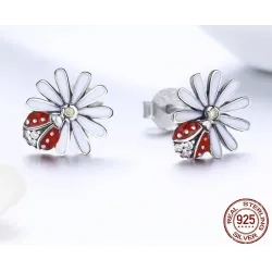 Hvid mariehøne/krystal mariehøne øreringe - 925 sterling sølv