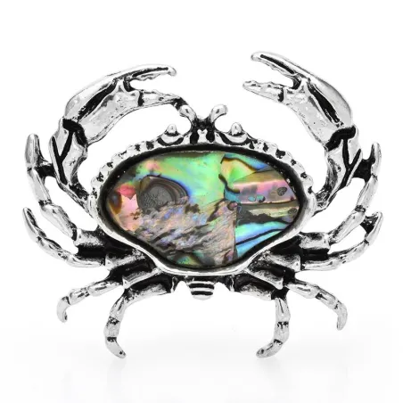 Vintage metal crab brooch - with colorful shellBrooches