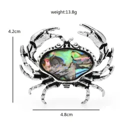 Vintage metal crab brooch - with colorful shellBrooches