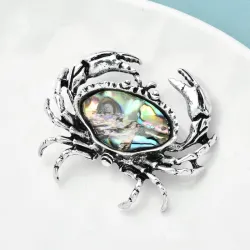 Broche de caranguejo de metal vintage - com concha colorida