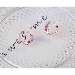 Små runde øreringe - sommerfugl - blomster - perle - cubic zirconia - 925 sterling sølv