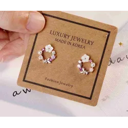 Small round earrings - butterfly - flowers - pearl - cubic zirconia - 925 sterling silverEarrings