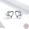 Slow sloth with colorful zircon heart - 925 sterling silverEarrings