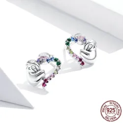 AretesPerezoso lento con corazón de circonitas de colores - Plata de ley 925