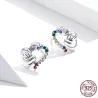 Slow sloth with colorful zircon heart - 925 sterling silverEarrings