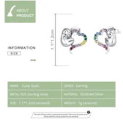AretesPerezoso lento con corazón de circonitas de colores - Plata de ley 925