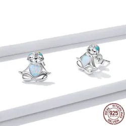 Sloth with opal heart - 925 sterling silver earringsEarrings