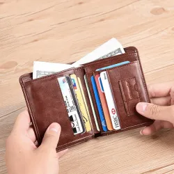 Modny portfel - etui na karty kredytowe - antykradzieżowy RFID - składany - prawdziwa skóraPortfele