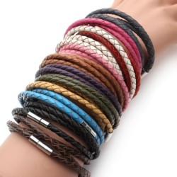 Genuine braided leather - bracelet with magnetic clasps