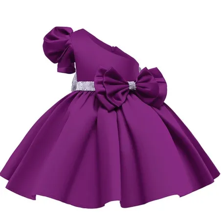RopaVestido de niña elegante - un hombro descubierto - cremallera - doble lazo