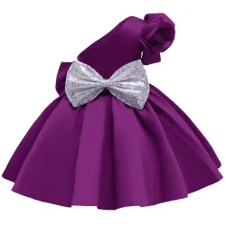 RopaVestido de niña elegante - un hombro descubierto - cremallera - doble lazo