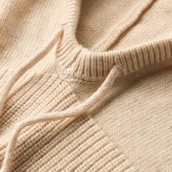 Varm vinterlue - strikket kashmirhette - med halskrage - justerbar