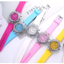 RelojesGENEVA - Reloj de cuarzo - cristales - correa de silicona - con luz LED
