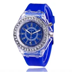 GENEVA - Relógio de quartzo - cristais - pulseira de silicone - com luz LED