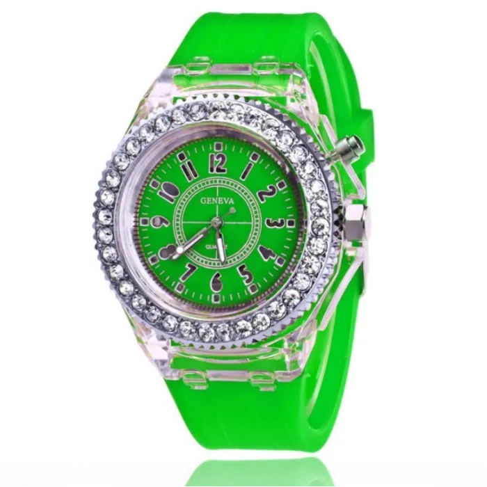 RelojesGENEVA - Reloj de cuarzo - cristales - correa de silicona - con luz LED