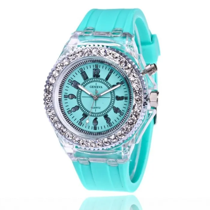 GENEVA - Relógio de quartzo - cristais - pulseira de silicone - com luz LED