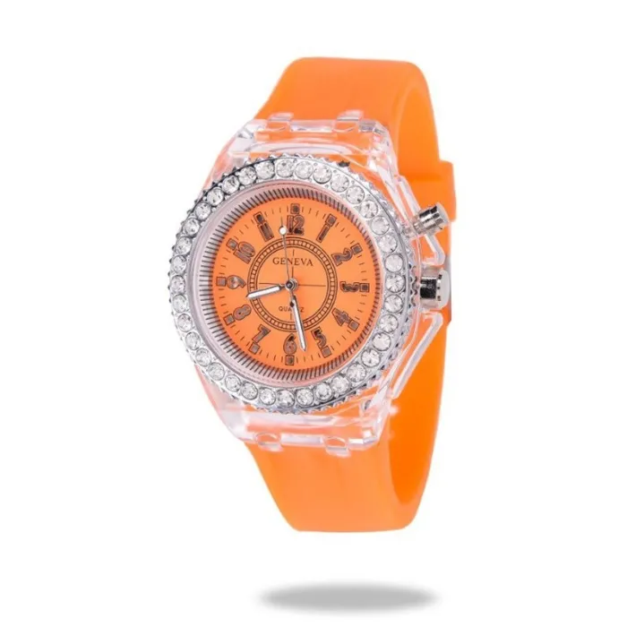 GENEVE - Quartz ur - krystaller - silikone rem - med LED lys