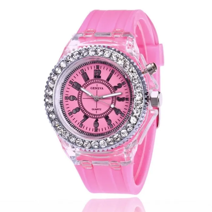GENEVE - Quartz ur - krystaller - silikone rem - med LED lys
