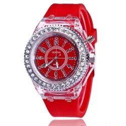 GENEVA - Relógio de quartzo - cristais - pulseira de silicone - com luz LED