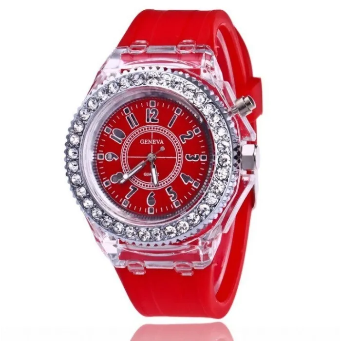 GENEVA - Relógio de quartzo - cristais - pulseira de silicone - com luz LED