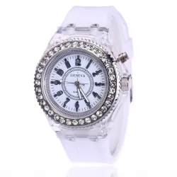 GENEVA - Relógio de quartzo - cristais - pulseira de silicone - com luz LED