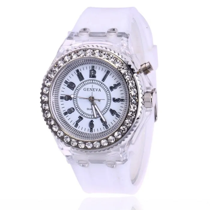 GENEVA - Relógio de quartzo - cristais - pulseira de silicone - com luz LED